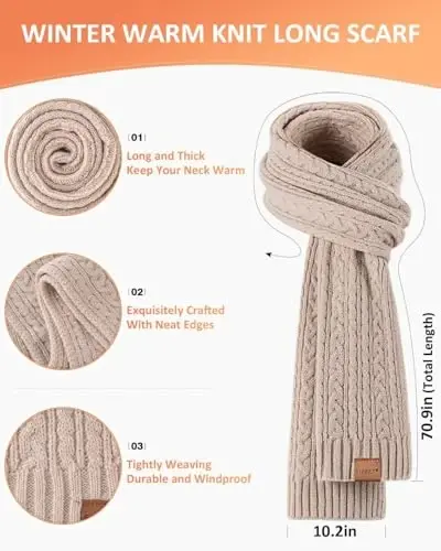 Зимняя шапка, шарф, перчатки для женщин, шапка с помпоном, вязаный шарф с флисовой подкладкой, перчатки с сенсорным экраном, подарочный набор 3 в 1 - 4