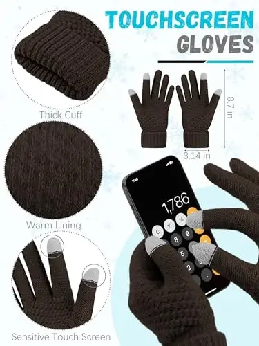 Зимняя шапка, шарф, перчатки и наушники, теплый вязаный набор шапки, сенсорные перчатки, зимние подарки, шейные платки для женщин. - 3