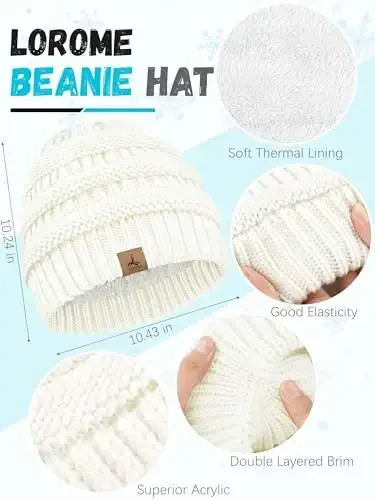 Winter Beanie Hat Scarf Gloves, Warm Fleece Knit Hats Touch Screen Gloves Neck Scarf Set Winter Gifts for Unisex Adult - LOROME (1)