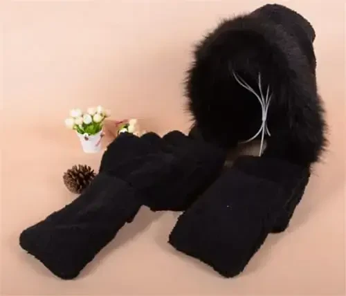 Зимние тёплые женские сиамские перчатки с капюшоном, карманом и отворотами, длинный шарф, шаль, платки. - 4