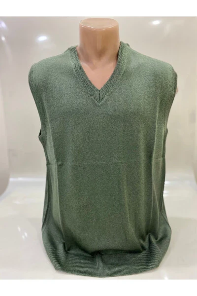 Зимний свитер для папы с V-образным вырезом из тонкой шерсти цвета хаки - BURSPA