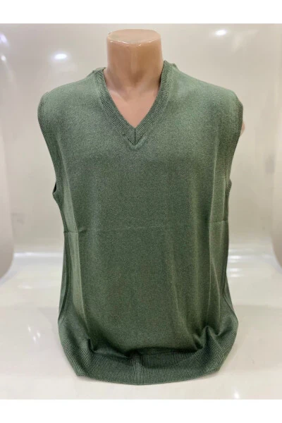 Зимний свитер для папы с V-образным вырезом из тонкой шерсти цвета хаки - BURSPA (1)