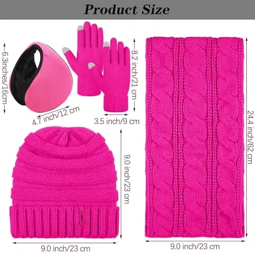 Зимний теплый комплект Aneco: вязаный шарф, шапка бини, перчатки с сенсорным экраном и зимние наушники для мужчин и женщин - 2
