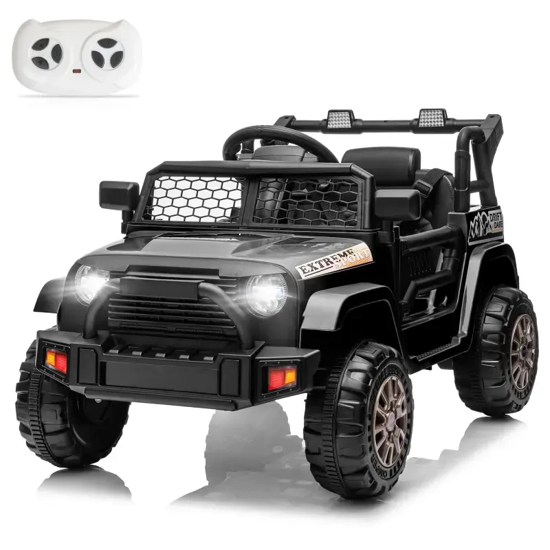 Zimtown Safety 12V Battery Electric Remote Control Car, Kids Toddler Ride On Truck Toy Motorized Vehicles, Wheels Suspension, Seat Belts, LED Lights and Realistic Horns Black - ZIMTOWN