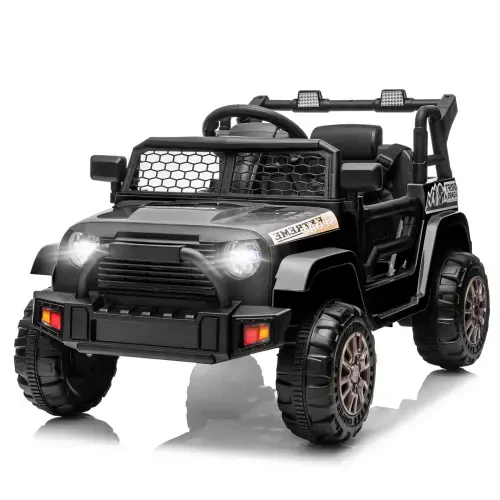 Zimtown Safety 12V Battery Electric Remote Control Car, Kids Toddler Ride On Truck Toy Motorized Vehicles, Wheels Suspension, Seat Belts, LED Lights and Realistic Horns Black - ZIMTOWN (1)