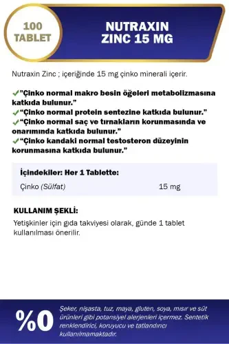 Zinc Sulphate 15 mg 100 Tablets Dietary Supplement Containing Zinc Sulphate - 2