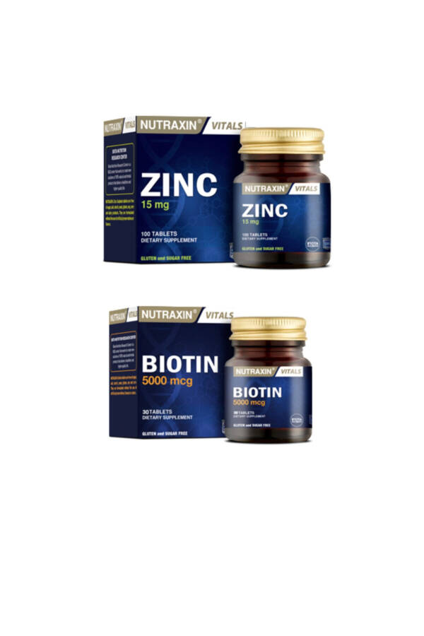 Zinc Supplement for Skin, Hair, and Nail Health 15 Mg 100 Tablets + Biotin 5000 Mcg 30 Tablets - 1