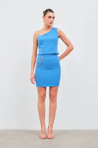Zincir Askı Detaylı Crop Bluz - Mavi - MAVİ - 3