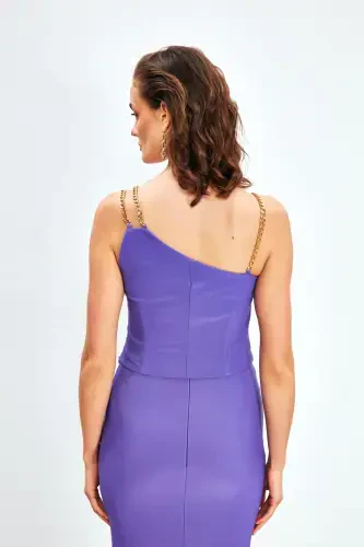 Zincir Askılı Bluz - Mor-MOR - 3