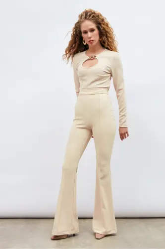 Zincir Detaylı Bluz - Bej - BEJ - 8
