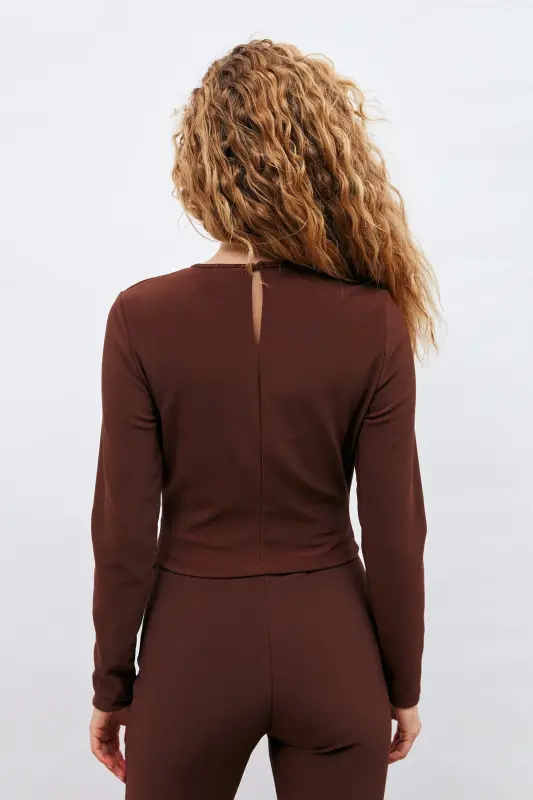Zincir Detaylı Bluz - Kahve - KAHVE - 8