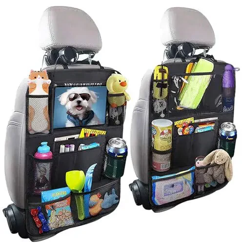 Zion Praiser Car Backseat Organizer with tablet holder,1Pcs Kick Mats Back Seat Protector with 9 Storage Pockets Travel Accessories Easy to Clean BLACK - 2