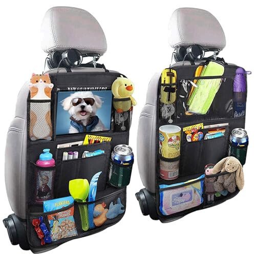 Zion Praiser Car Backseat Organizer with tablet holder,1Pcs Kick Mats Back Seat Protector with 9 Storage Pockets Travel Accessories Easy to Clean BLACK - ZION PRAISER (1)