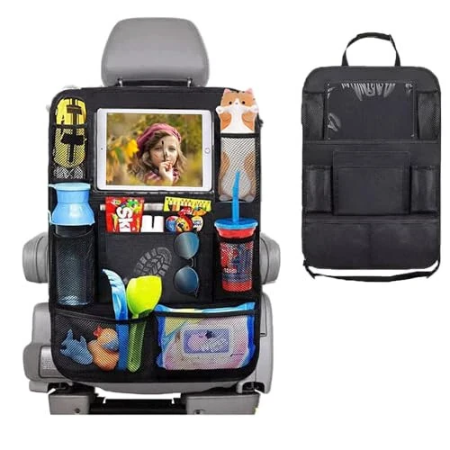 Zion Praiser Car Backseat Organizer with tablet holder, 1Pcs Kick Mats Back Seat Protector with 9 Storage Pockets Travel Accessories Easy to Clean BLACK - ZION PRAISER