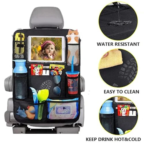 Zion Praiser Car Backseat Organizer with tablet holder, 1Pcs Kick Mats Back Seat Protector with 9 Storage Pockets Travel Accessories Easy to Clean BLACK - 3