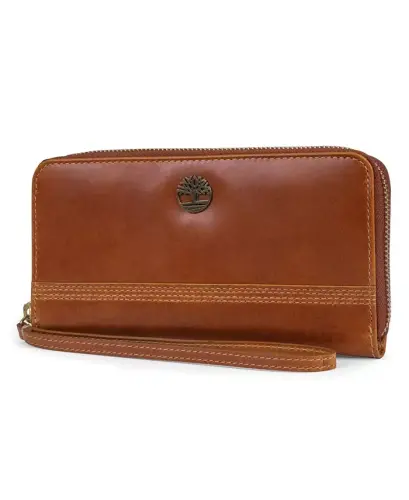 Zip Around Wallet with Wristlet Strap-Cognac - 1