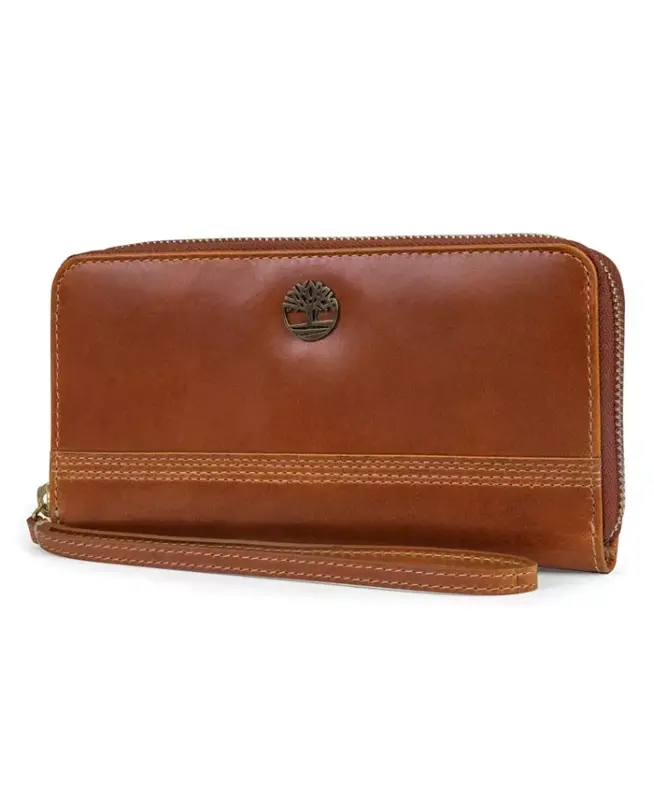 Zip Around Wallet with Wristlet Strap-Cognac - 1