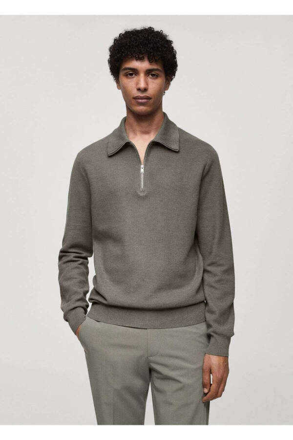 Zip Neck Fair Isle Patterned Sweater - 1