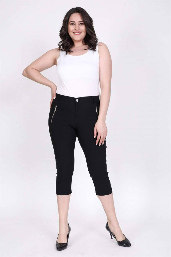 Zip-Up Pocket Lycra Capri Pants - 5