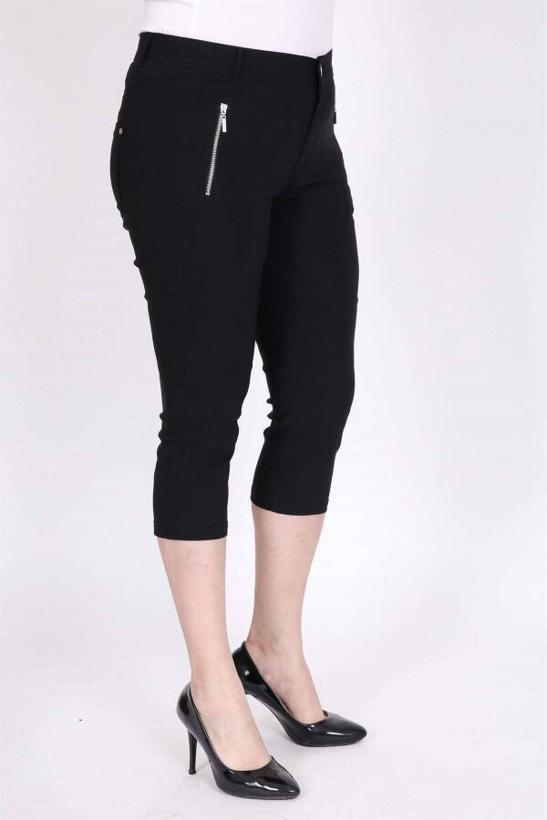 Zip-Up Pocket Lycra Capri Pants - 7