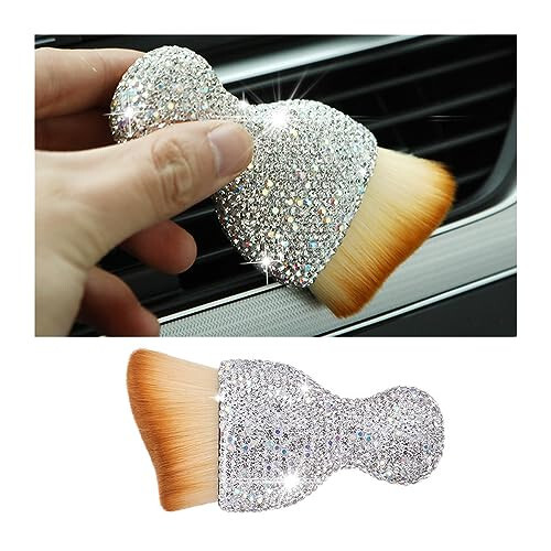 Zipelo Auto Interior Dust Brush, Car Detailing Cleaning Brush with Diamond, Bling Handle Soft Bristles Dusting Tool, Scratch Free Dirt Clean Brushes for Vehicle Dashboard, Air Conditioner Vent (White) - 1