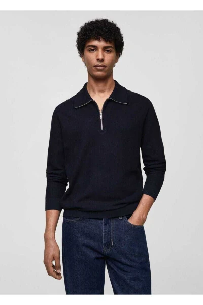 Zipped Fisherman Neck Cable Knit Sweater - 1