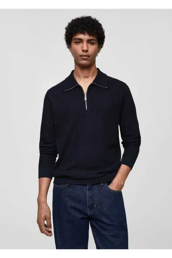 Zipped Fisherman Neck Cable Knit Sweater - 1