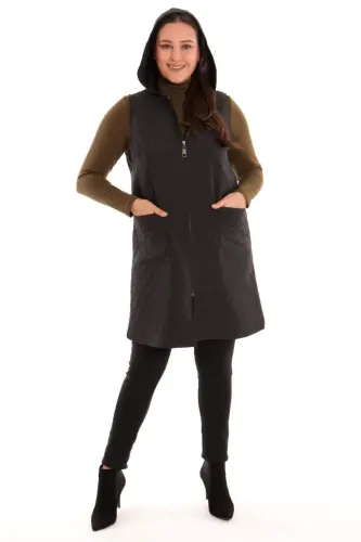 Zipped Quilted Vest Onion Peel Pattern Black - 1