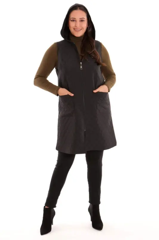 Zipped Quilted Vest Onion Peel Pattern Black - 1