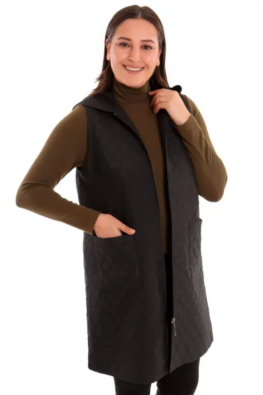Zipped Quilted Vest Onion Peel Pattern Black - 2
