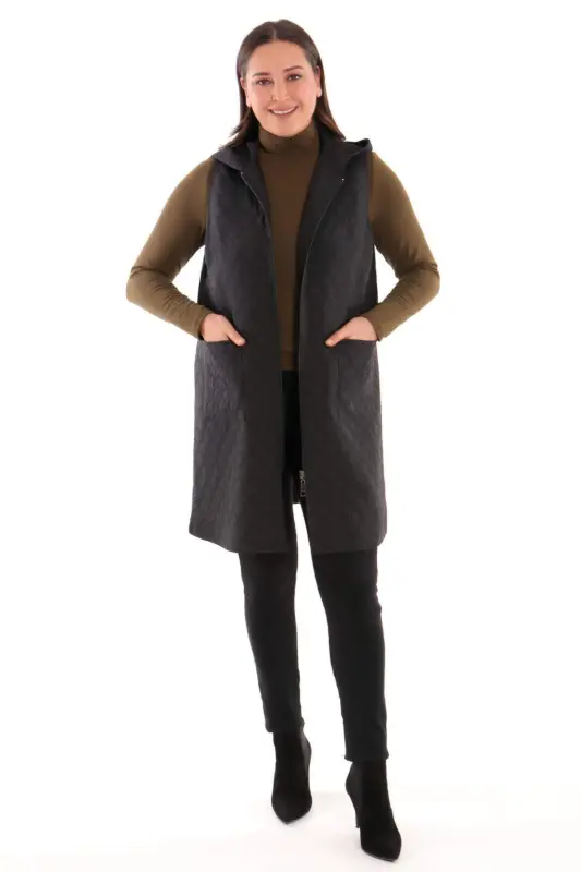 Zipped Quilted Vest Onion Peel Pattern Black - 3