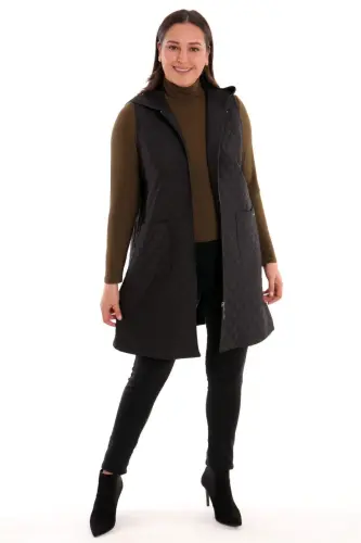 Zipped Quilted Vest Onion Peel Pattern Black - 5