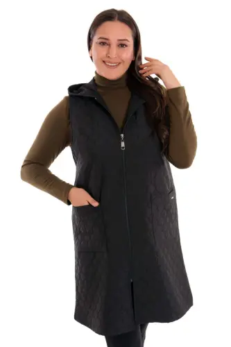 Zipped Quilted Vest Onion Peel Pattern Black - 6