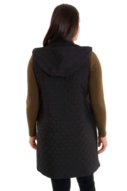 Zipped Quilted Vest Onion Peel Pattern Black - 7