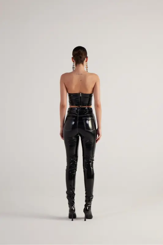 Zipper Closure Patent Leather Bria Bustier Black - 12