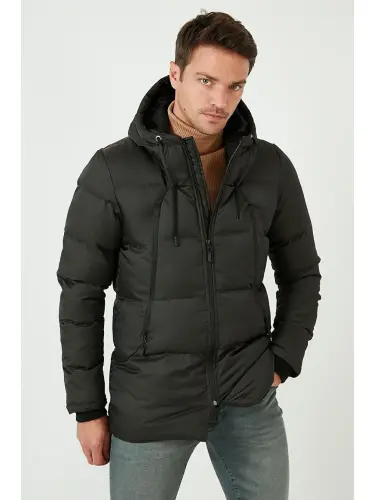 Zipper Closure Slim Fit Hooded Stand-Up Collar Men's Jacket 5717101-Khaki - 1