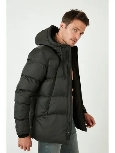 Zipper Closure Slim Fit Hooded Stand-Up Collar Men's Jacket 5717101-Khaki - LC WAIKIKI (1)