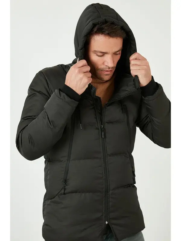 Zipper Closure Slim Fit Hooded Stand-Up Collar Men's Jacket 5717101-Khaki - 6