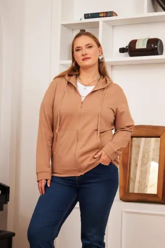 Zipper Detail Plus Size Mink Sweatshirt - BÜYÜKBEDENIZ (1)