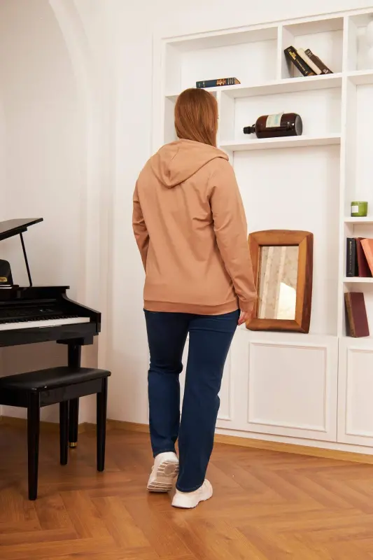 Zipper Detail Plus Size Mink Sweatshirt - 4