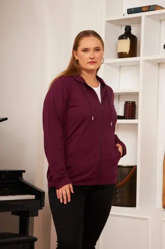 Zipper Detail Plus Size Sweatshirt - Mauve - BÜYÜKBEDENIZ (1)