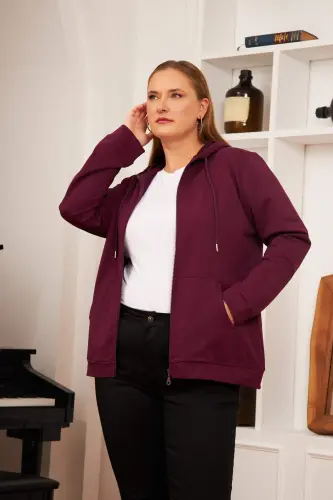 Zipper Detail Plus Size Sweatshirt - Mauve - 3