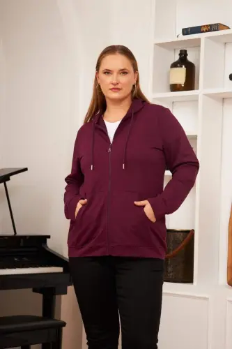 Zipper Detail Plus Size Sweatshirt - Mauve - 1