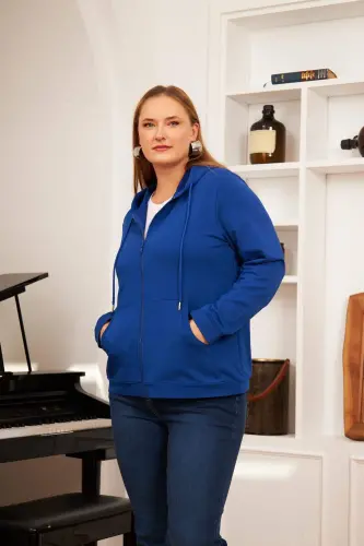 Zipper Detail Plus Size Tracksuit Top Sax - 3