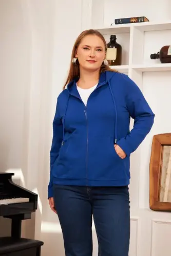 Zipper Detail Plus Size Tracksuit Top Sax - 1