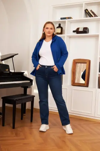 Zipper Detail Plus Size Tracksuit Top Sax - 6