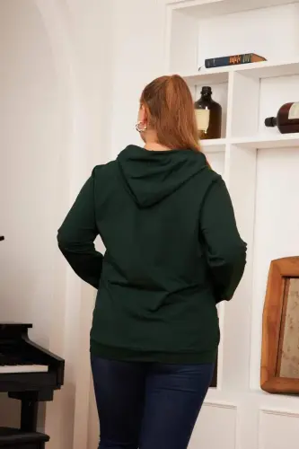 Zipper Detailed Plus Size Sweatshirt Emerald - 4