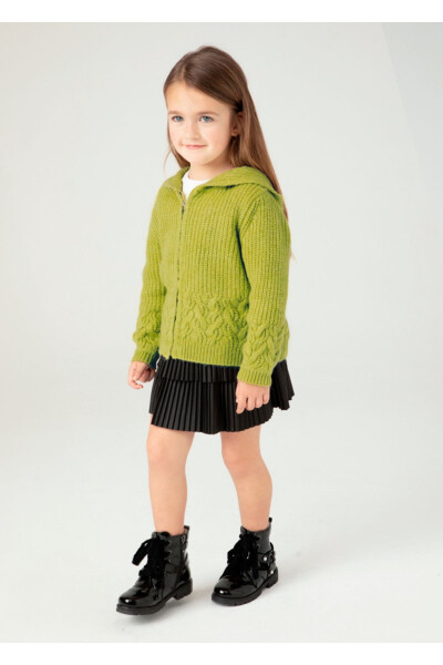 Zippered and hooded thick knitted cardigan - 1