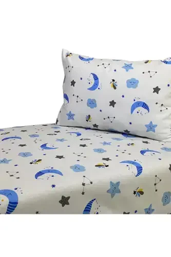 Zippered Baby Duvet Cover Set-White Background Blue Crescent Star - Y YAĞIZ HOME COLLECTION (1)