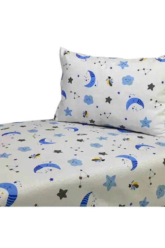 Zippered Baby Duvet Cover Set-White Background Blue Crescent Star - 2